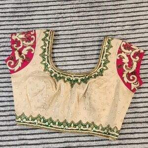 Gold Pink Sari Crop Top Embroidered Festival Lehnga Boho small medium NEW‎ bling